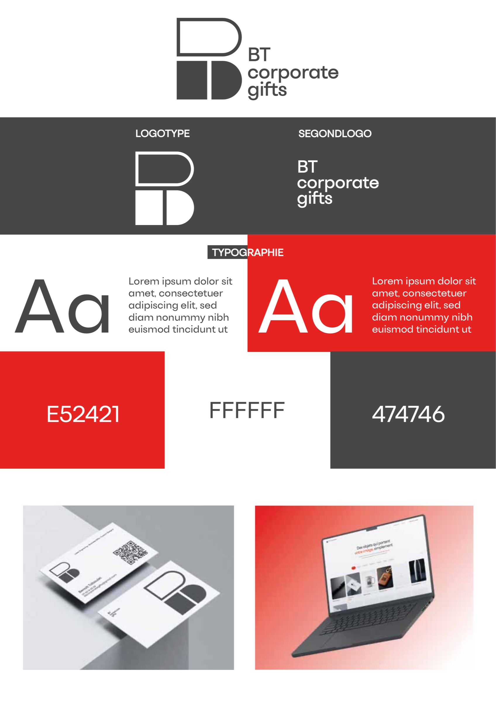 BT Corporate Gifts — planche de marque complète